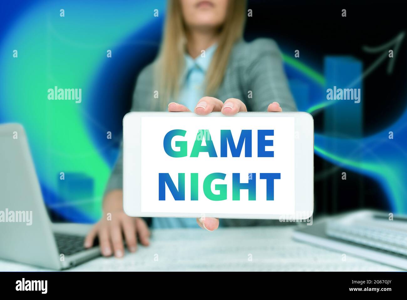 Conceptual Caption Game Night Concept Meaning Usually Its Called On Adult Play Dates Like Poker With Friends Business Woman Sitting In Office Holding Stock Photo Alamy Conceptual Caption Game Night Concept Meaning Usually Its Called On Adult Play Dates Like Poker With Friends Business Woman Sitting In Office Holding Stock Photo Alamy