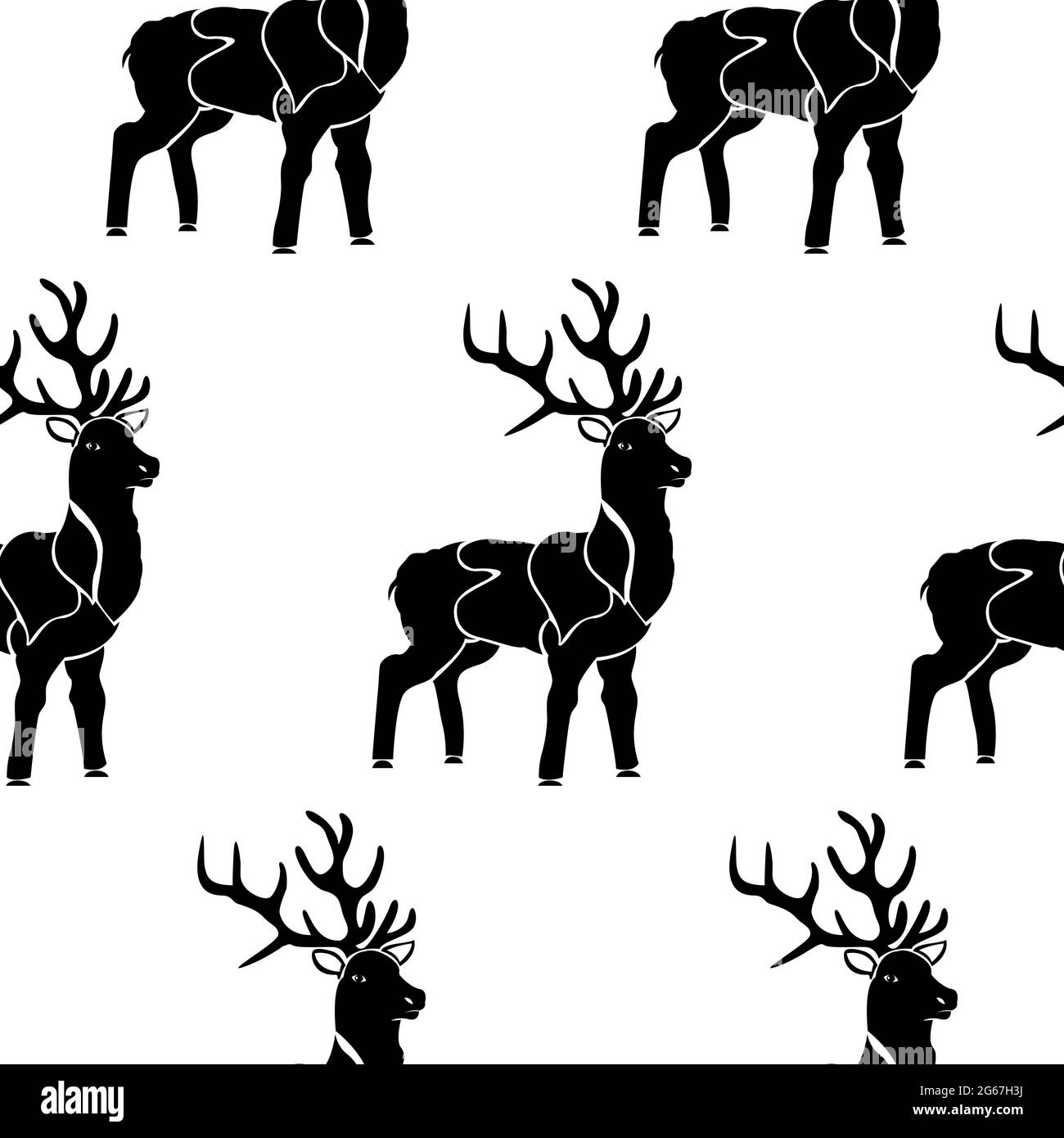 Christmas Reindeer vector black and white art is in Seamless pattern