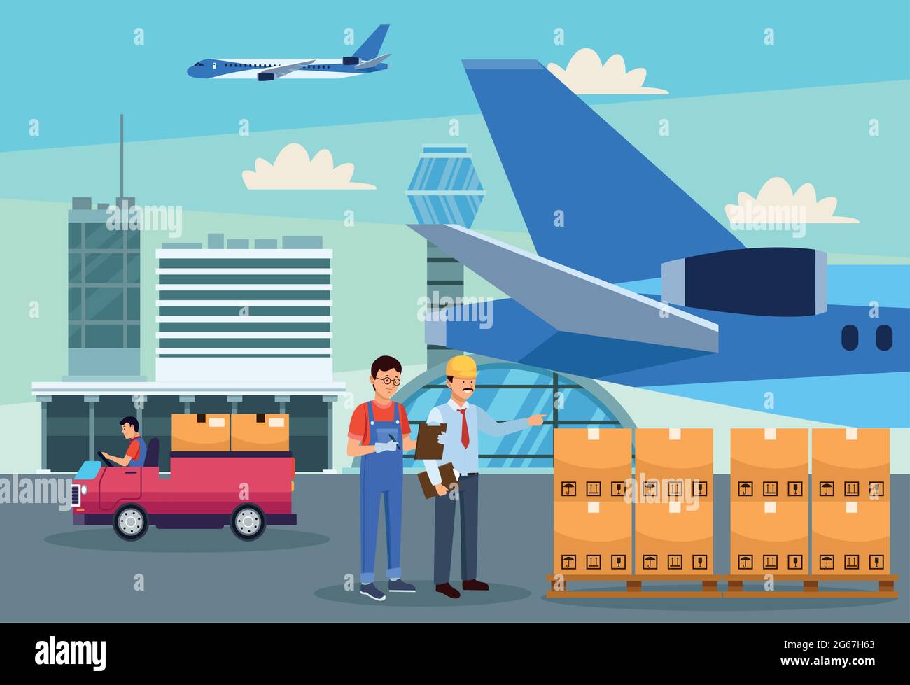 logistic workers in airport Stock Vector