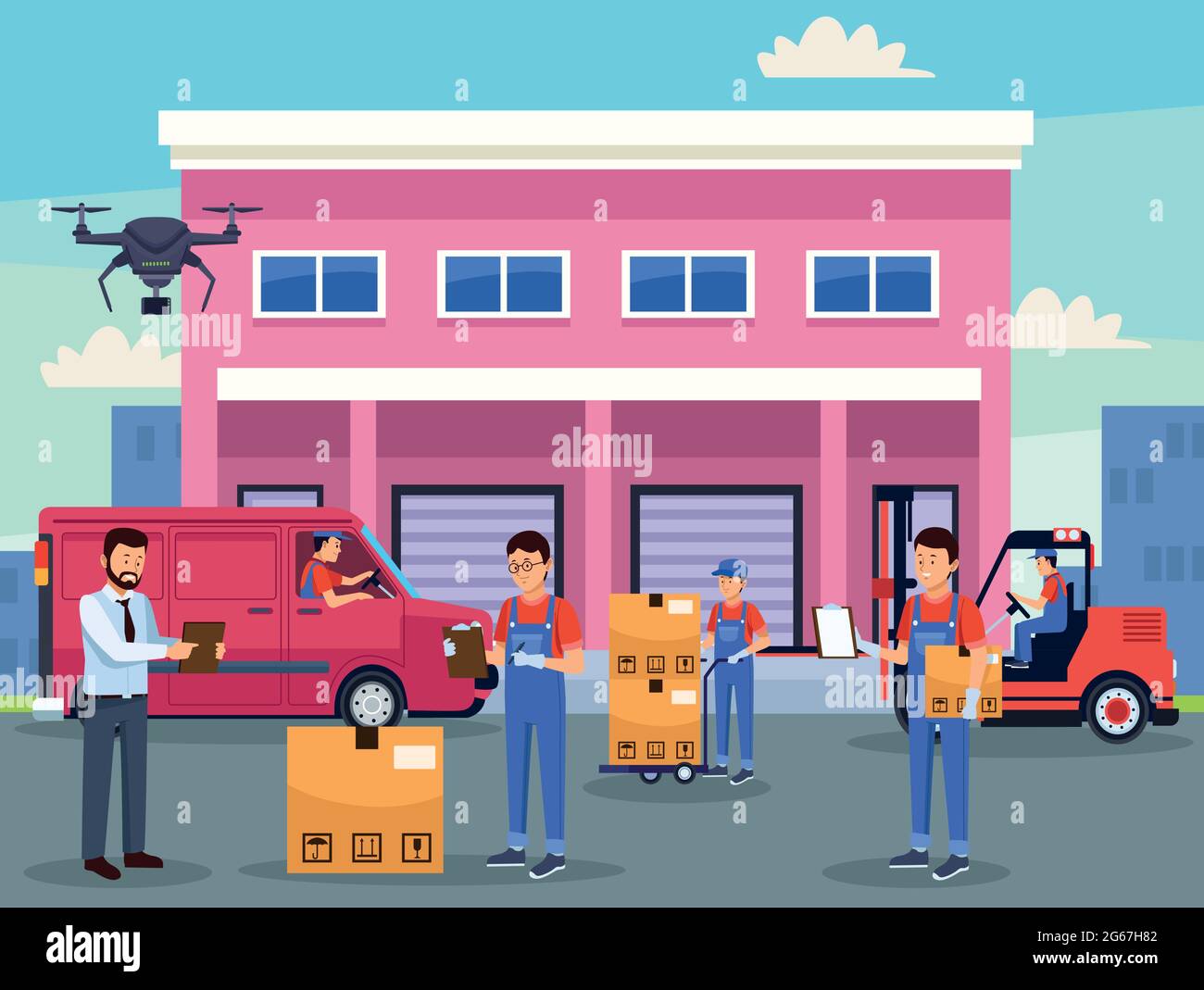 logistic service workers scene Stock Vector