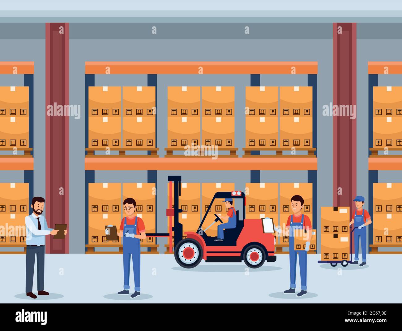 logistic workers in warehouse Stock Vector