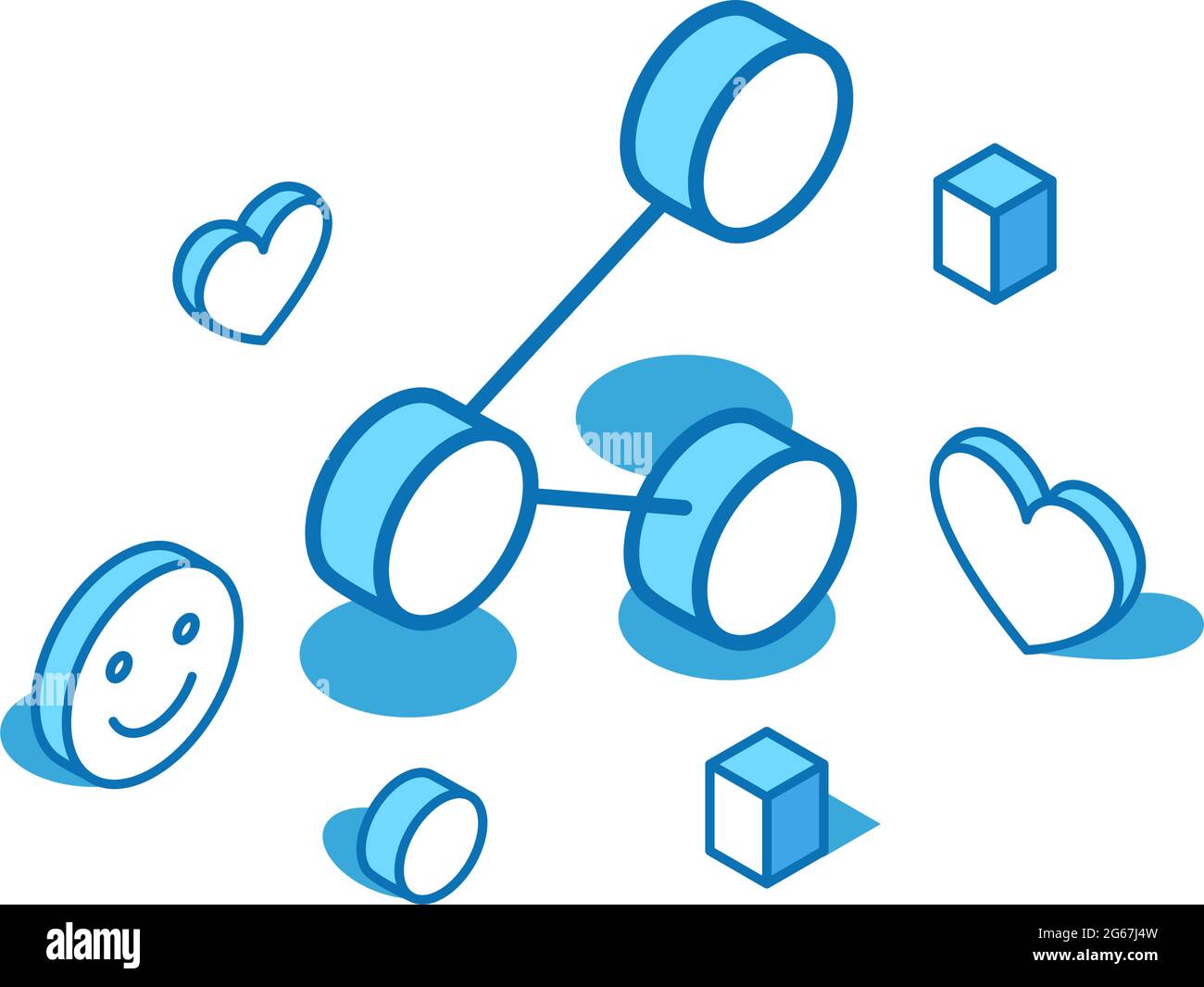 Share blue line isometric illustration. Forward message, arrow, feedback 3D banner template. Stock Vector