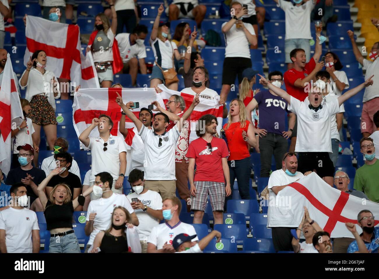Jul With Fans England fans in the stands before the UEFA Euro 2020 Quarter Final ...