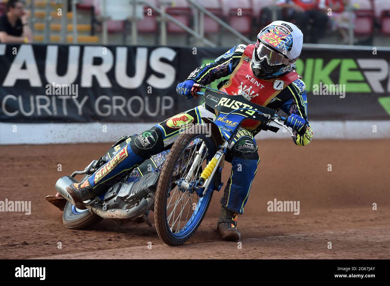 MANCHESTER, UK. JULY 2ND Ryan Kinsley of Kent Royals during the National Development League match between Belle Vue Aces and Kent Royals at the National Speedway Stadium, Manchester on Friday 2nd July 2021. (Credit: Eddie Garvey | MI News) Credit: MI News & Sport /Alamy Live News Stock Photo