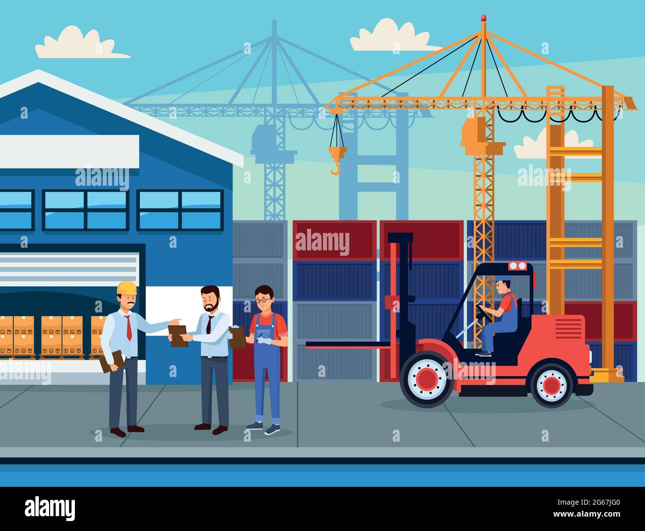 logistic industry workers scene Stock Vector