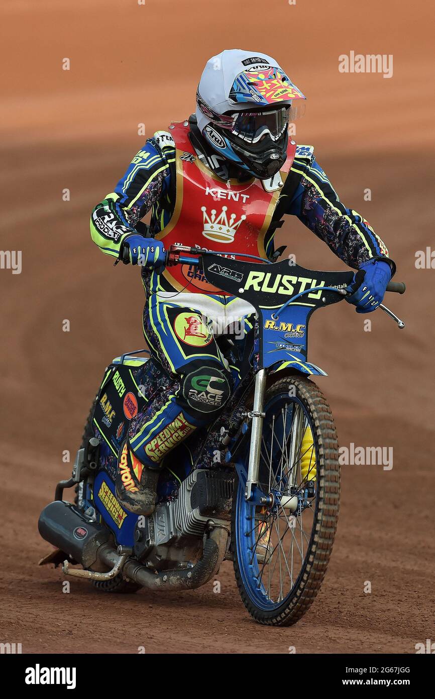 MANCHESTER, UK. JULY 2ND Ryan Kinsley of Kent Royals during the National Development League match between Belle Vue Aces and Kent Royals at the National Speedway Stadium, Manchester on Friday 2nd July 2021. (Credit: Eddie Garvey | MI News) Credit: MI News & Sport /Alamy Live News Stock Photo