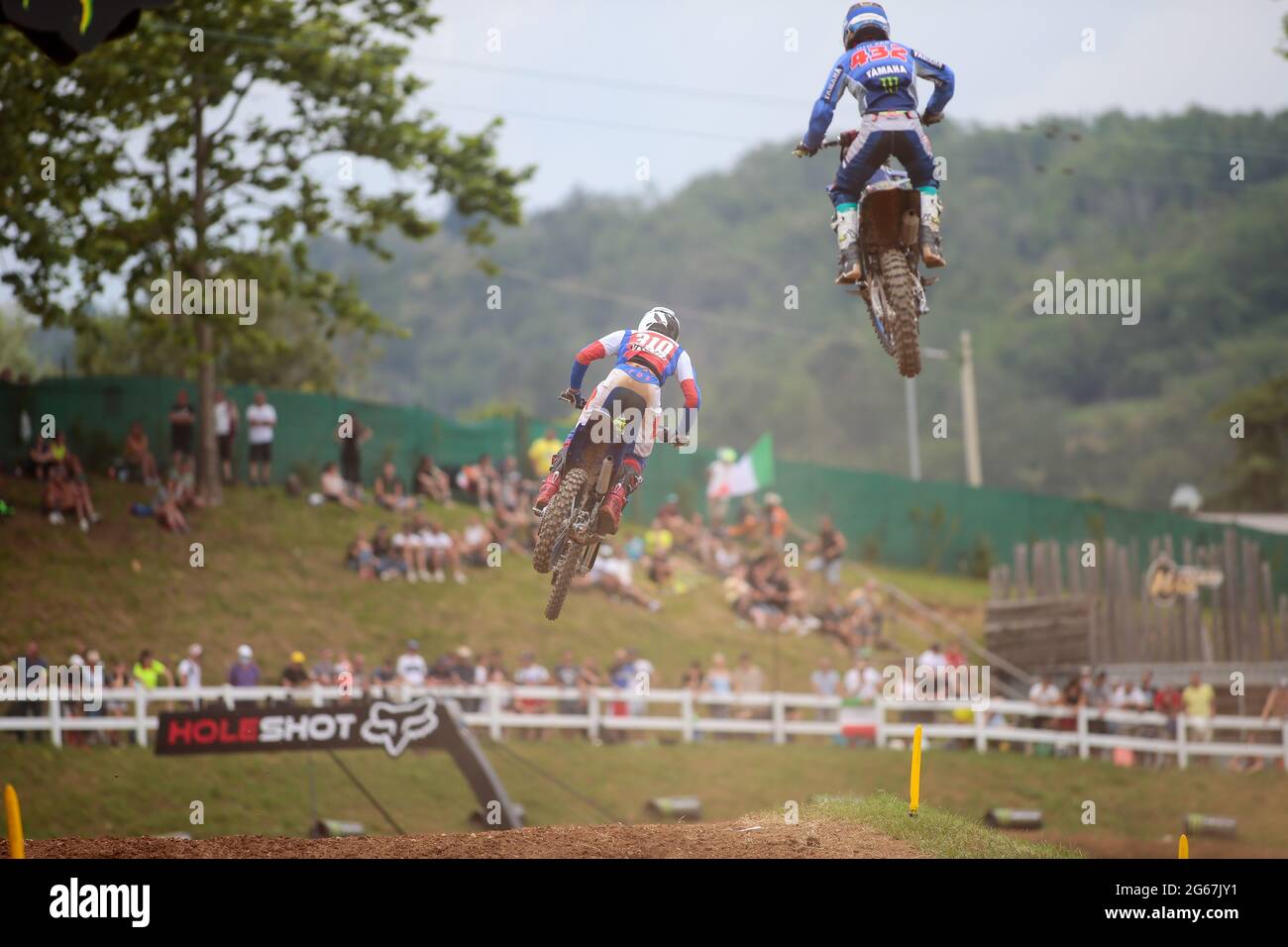 Maggiora / Novara - Italy, 03 July 2021,  Van Erp Ivano Yamaha NED and Puig Victor Yamaha ESP during the 2021 FIM MX125 Motocross World Championships, on July 3, 2021 in Maggiora, Italy - Photo Nderim Kaceli / Alamy Live News Stock Photo