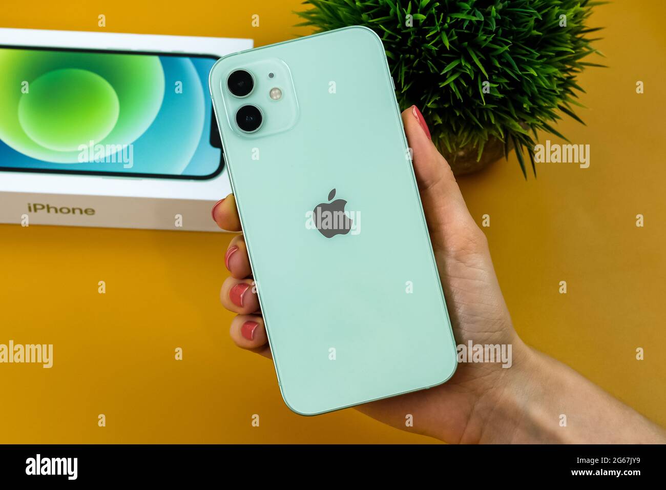 iPhone 12 in green color Stock Photo Alamy