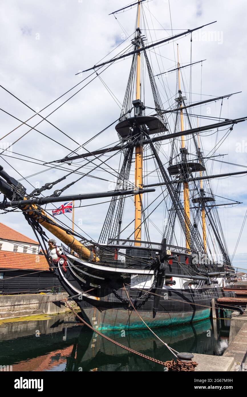 HMS Trincomalee sailing frigate, The National Museum of the Royal Navy Hartlepool, Jackson Dock, Hartlepool, County Durham, England, United Kingdom Stock Photo