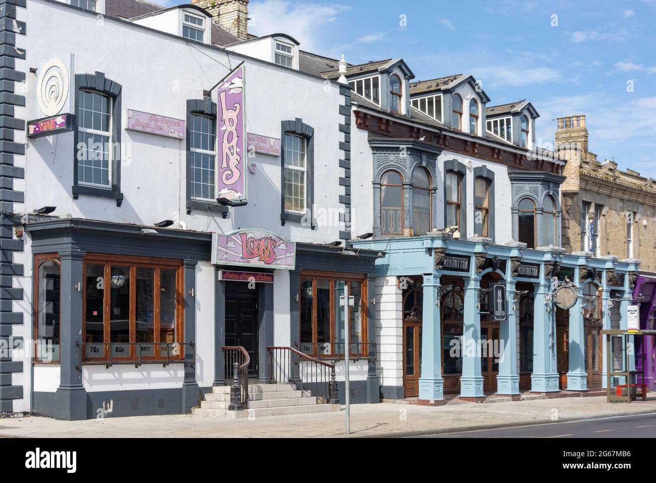 Bar frontages, Victoria Road, Hartlepool, County Durham, England, United Kingdom Stock Photo
