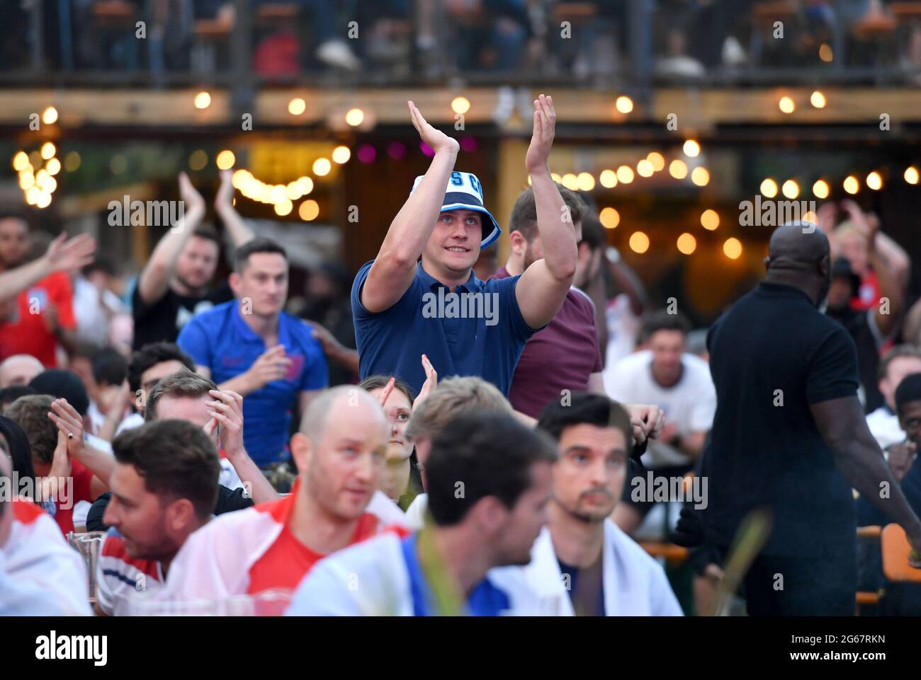 Jul With Fans Fans at the Vinegar Yard in London watching the Euro 2020 quarter final ...