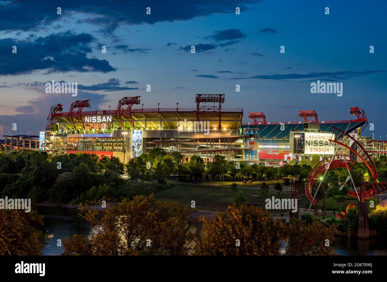 Nashville, Tennessee - 27 June 2021: Nissan Stadium in Nashville Tennessee at sunset Stock Photo