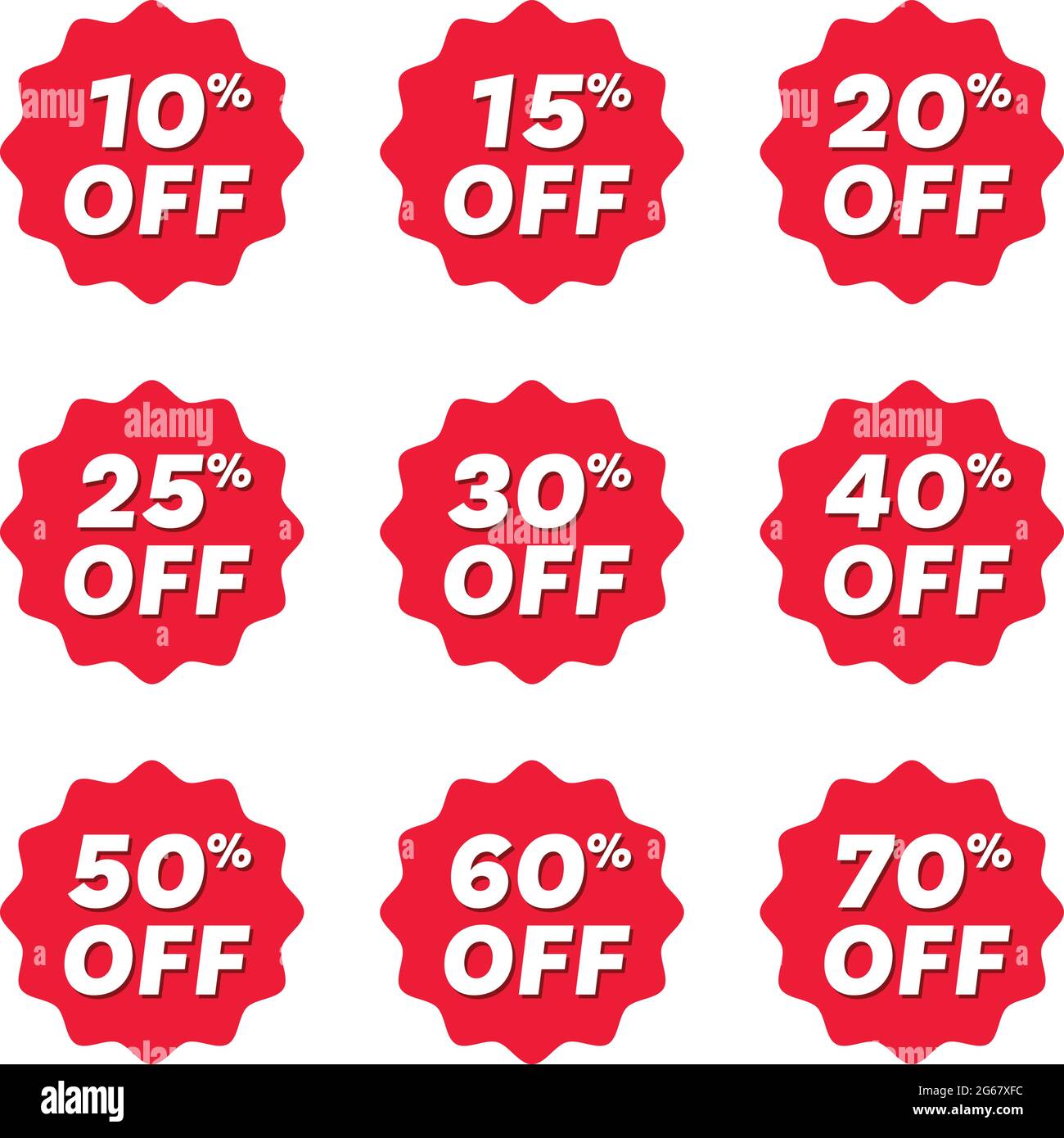 Red sale sticker tags with different discount. Clearance sale sticker