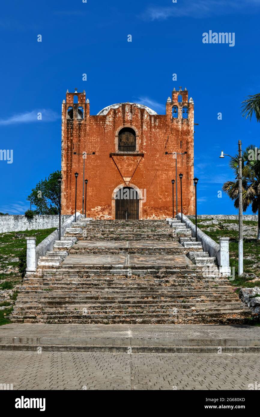 San Mateo Catholic Church of Santa Elena, Yucatan, Mexico during the day. Stock Photo