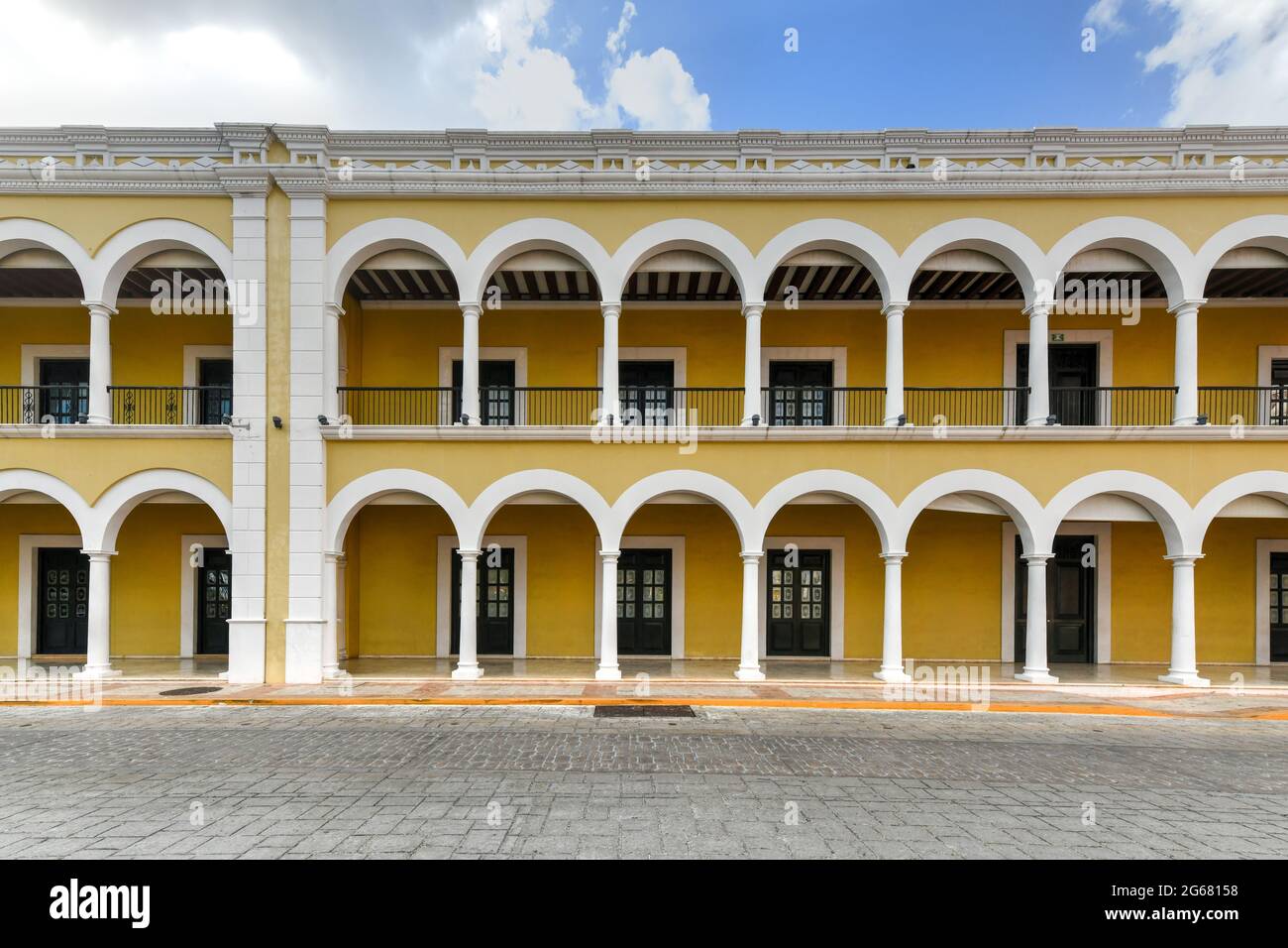The Palace Museum in Campeche, Mexico. It is a large museum at the plaza that has exhibits about the city's logwood industry and salt trading. Stock Photo