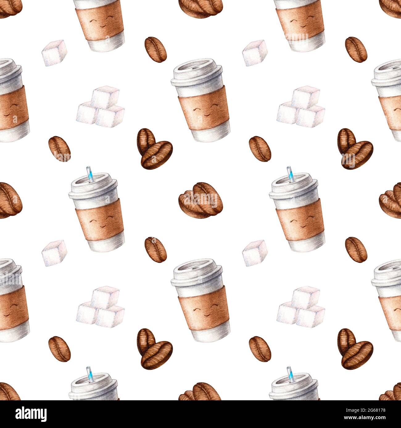 Seamless pattern watercolor hand painted illustration of coffee cup to ...