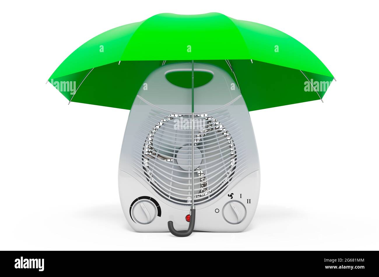 Fan heater under umbrella, 3D rendering isolated on white background ...