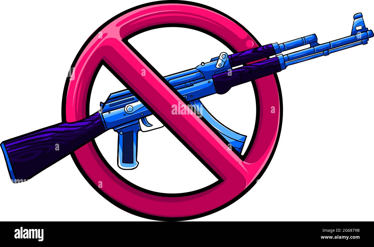 Silhouette of assault rifle with sign over it - weapons ban. Stock Vector