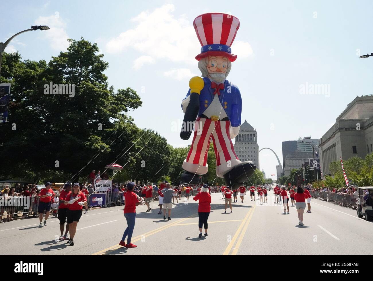St. Louis, United States. 03rd July, 2021. A large Uncle Sam balloon is