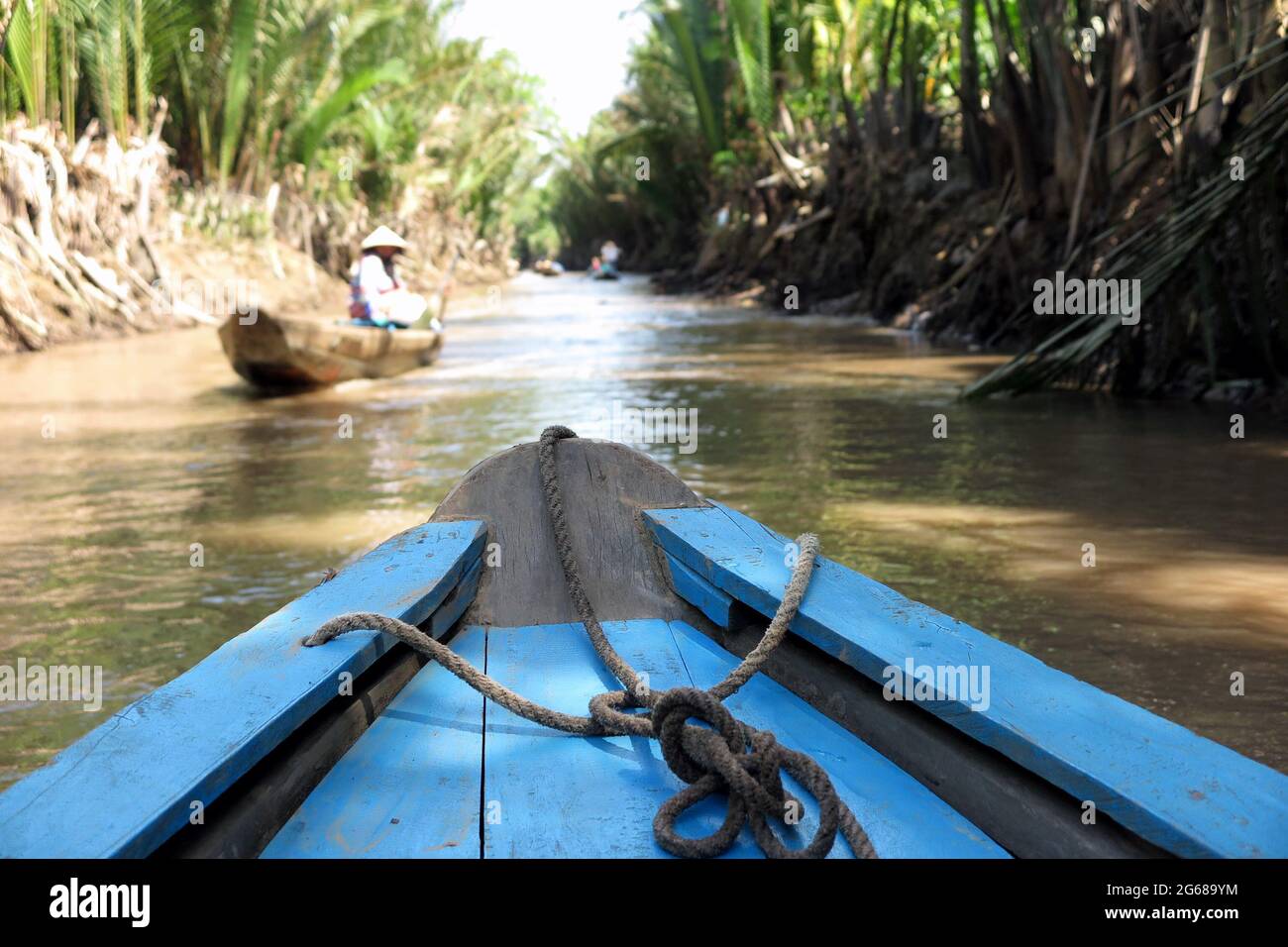 Cruise on a wood boat on the Mekong Delta, Vietnam Stock Photo