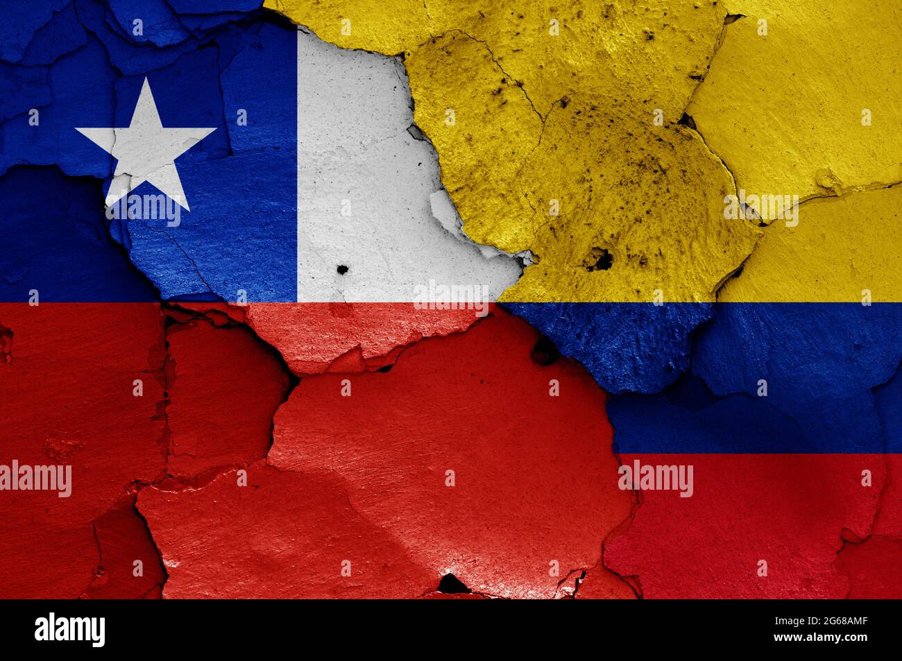 flags of Chile and Colombia painted on cracked wall Stock Photo Alamy