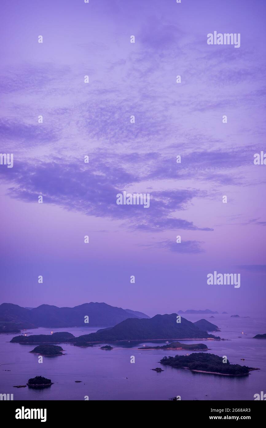 The islands of Port Shelter at dusk, Sai Kung, New Territories, Hong Kong Stock Photo