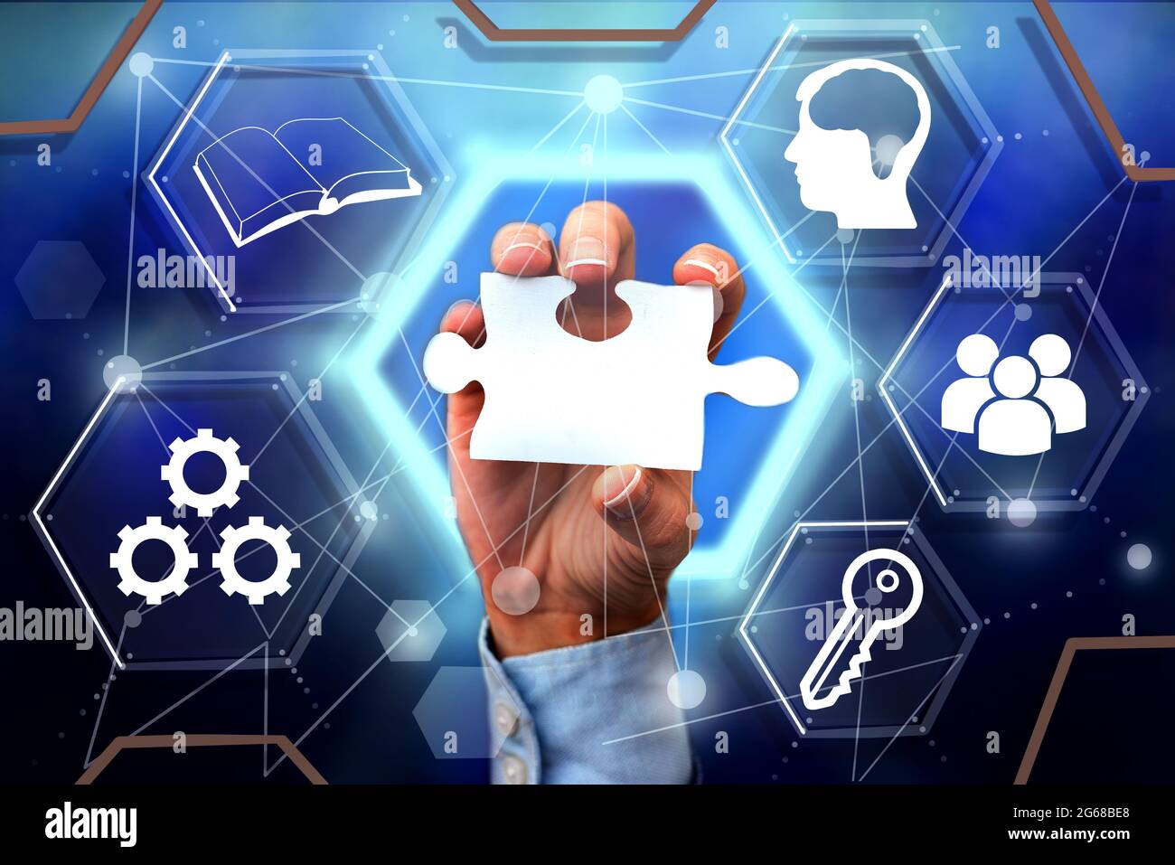 Hand Holding Jigsaw Puzzle Piece Unlocking New Futuristic Technologies.  Palm Carrying Puzzles Part Displaying Solving Late Innovative Virtual Ideas  Stock Photo - Alamy