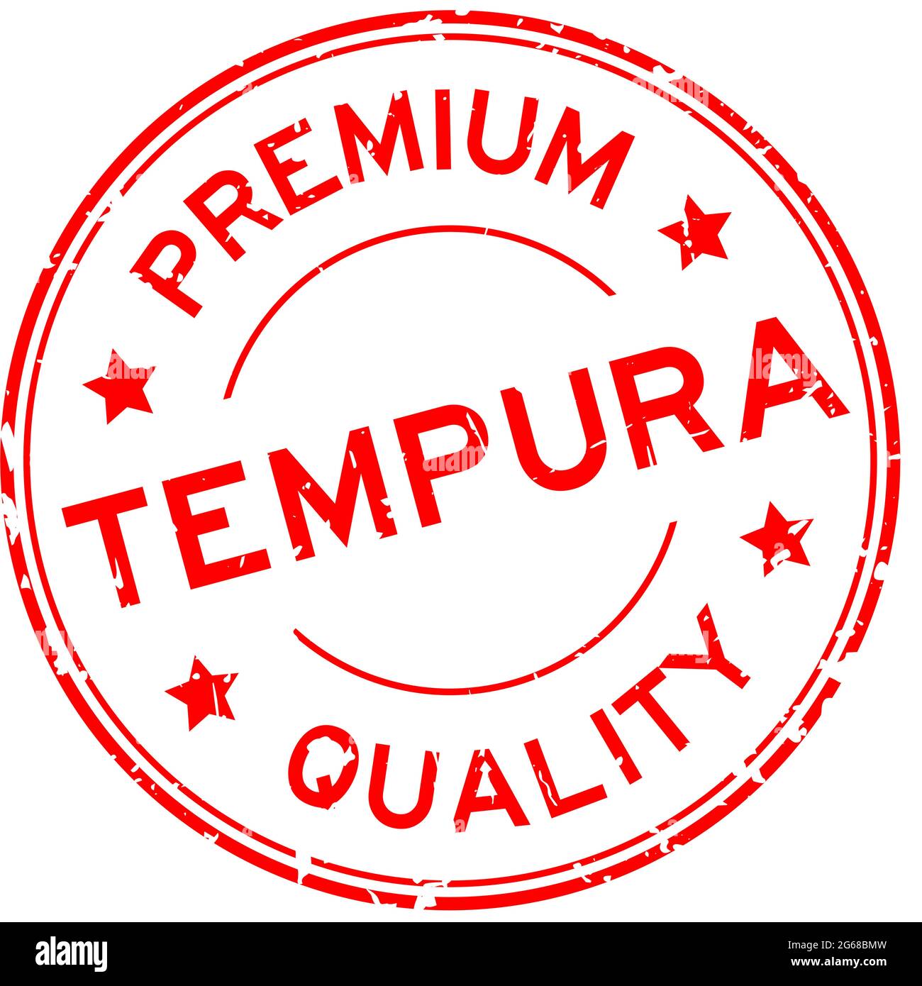Grunge red premium quaity tempura word round rubber seal stamp on white background Stock Vector