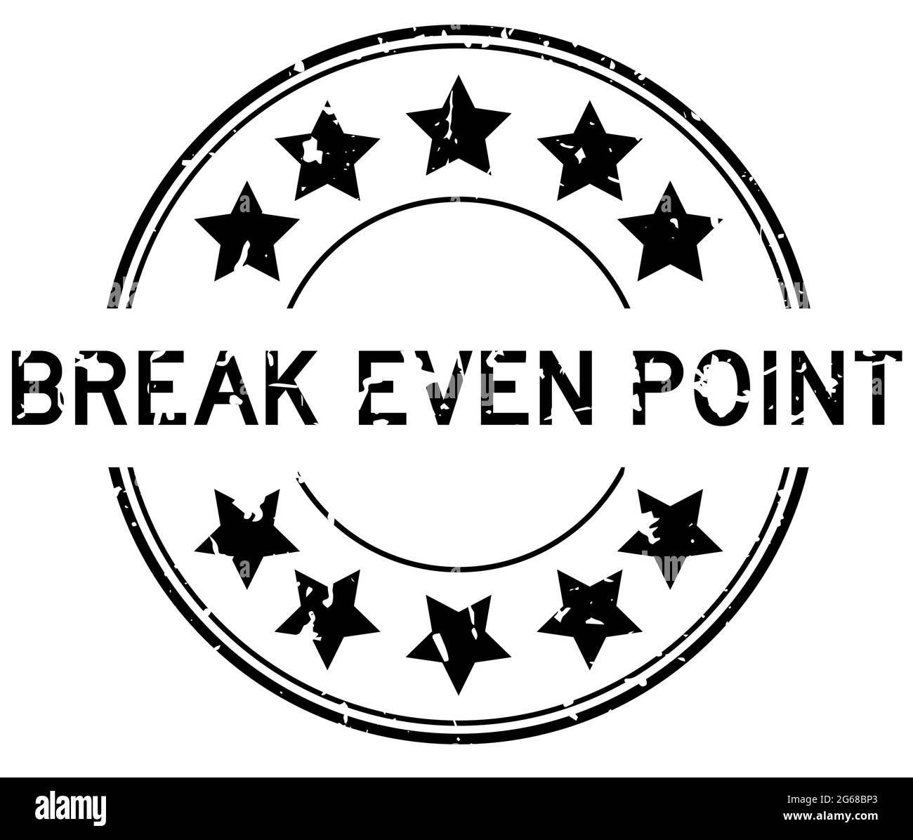 Grunge black break even point word with star icon round rubber seal stamp on white background Stock Vector