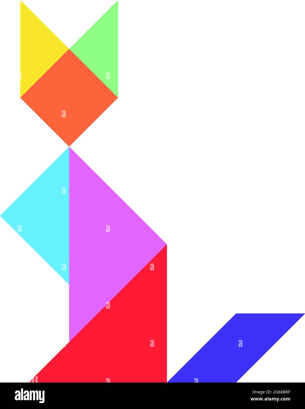 Color tangram puzzle in cat shape on white background Stock Vector