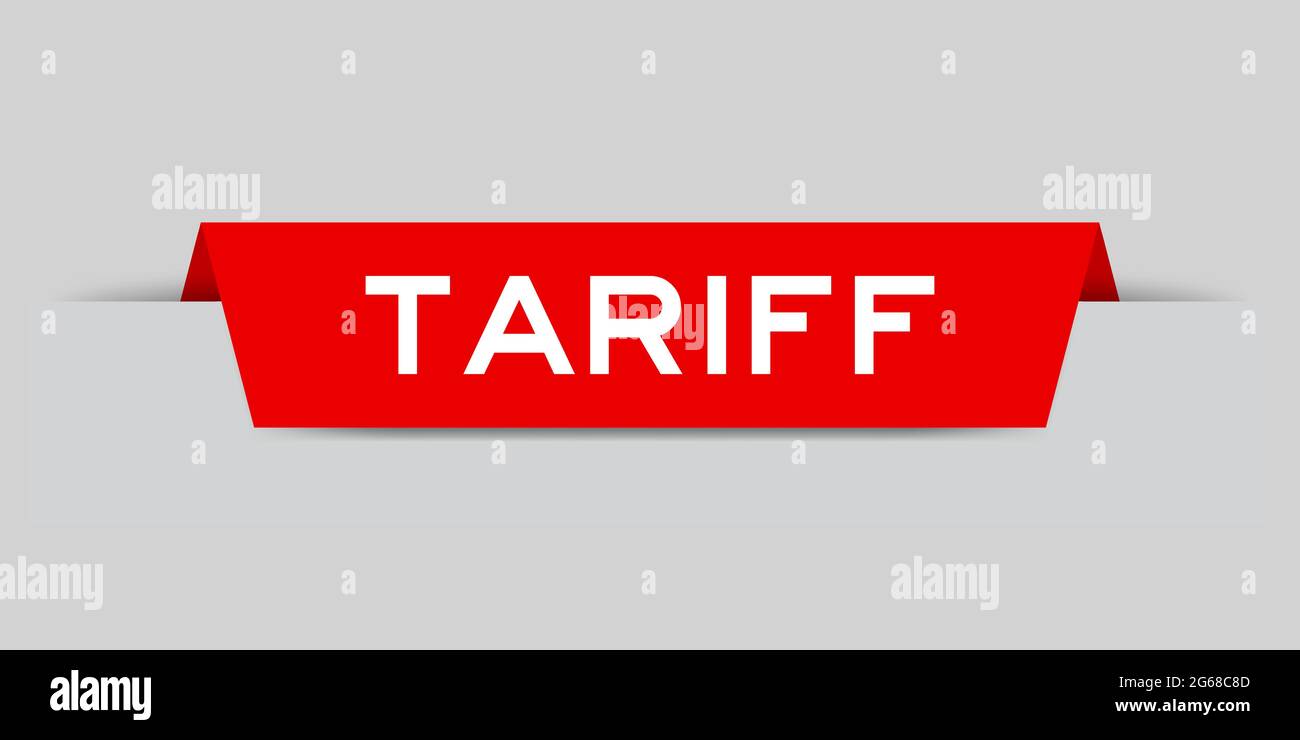 Red color inserted label with word tariff on gray background Stock Vector