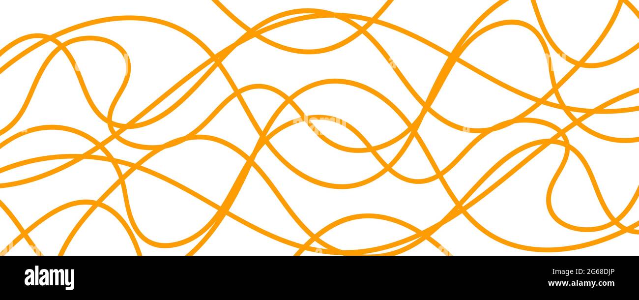 Abstract curve yellow pasta on white background. Hand drawn banner with noodles Stock Vector