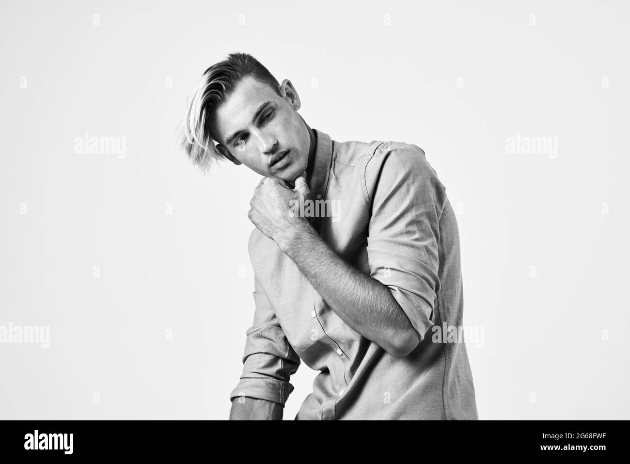 Man in blank t shirt Black and White Stock Photos & Images - Alamy