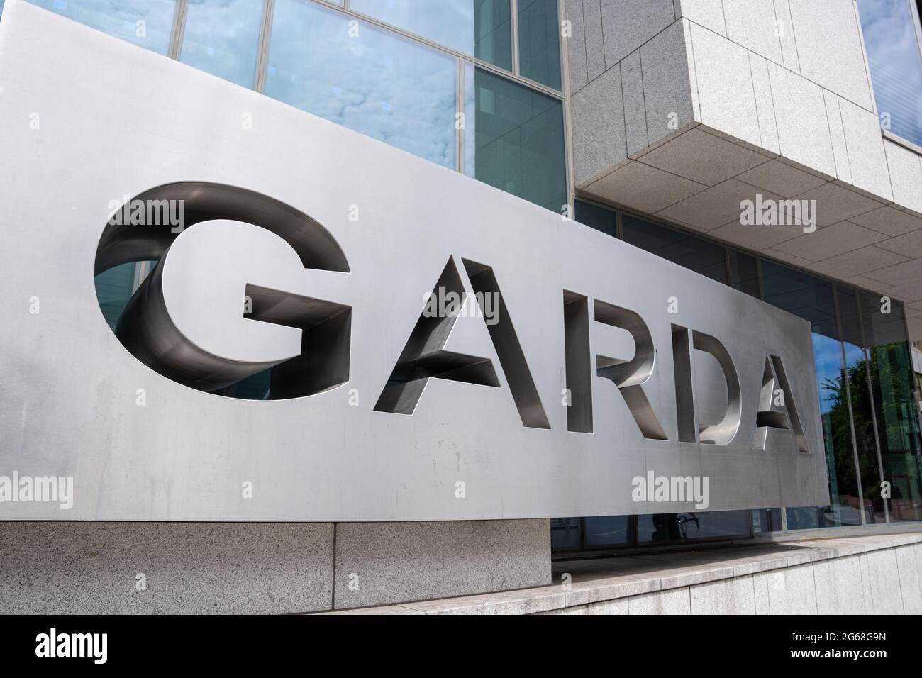 Dublin City, Dublin, Ireland, June 28th 2021. Garda Sign at the front of Kevin Street Garda Station Stock Photo