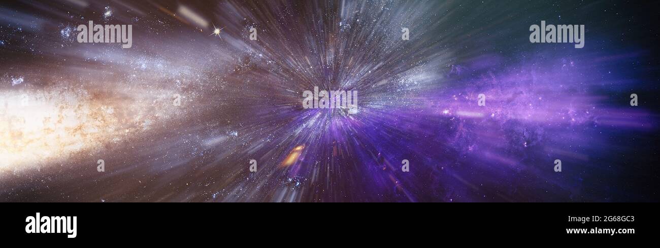Panorama view warp space , Abstract of warp or hyperspace motion star trail. Elements of this image furnished by NASA Stock Photo