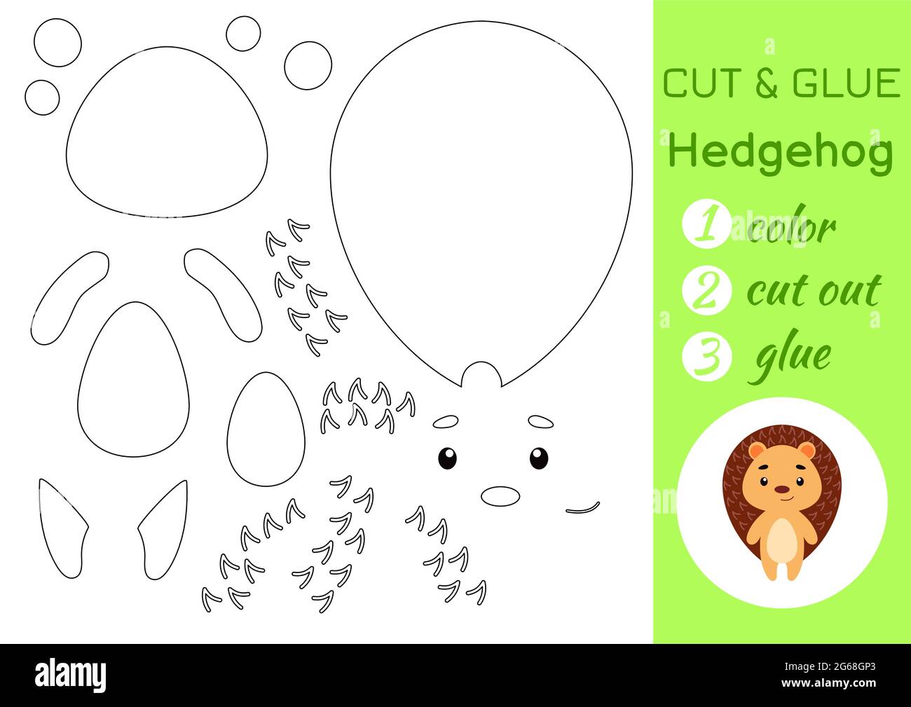 Color, cut and glue paper little hedgehog. Cut and paste crafts ...