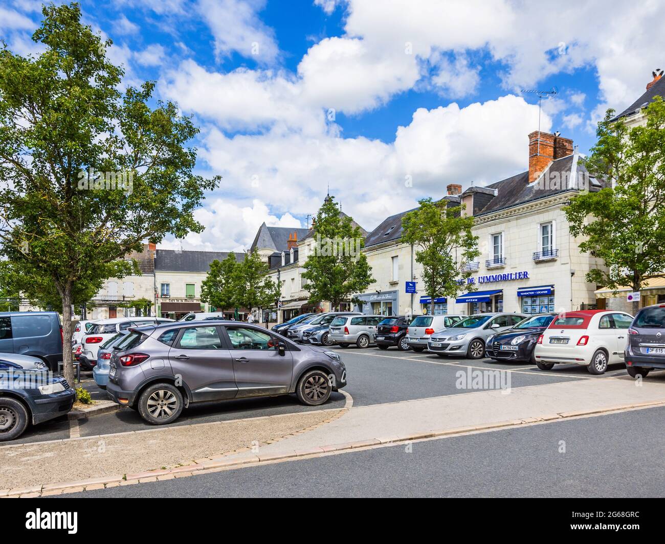 Market square car parking area, Sainte-Maure-de-Touraine, France. Stock Photo