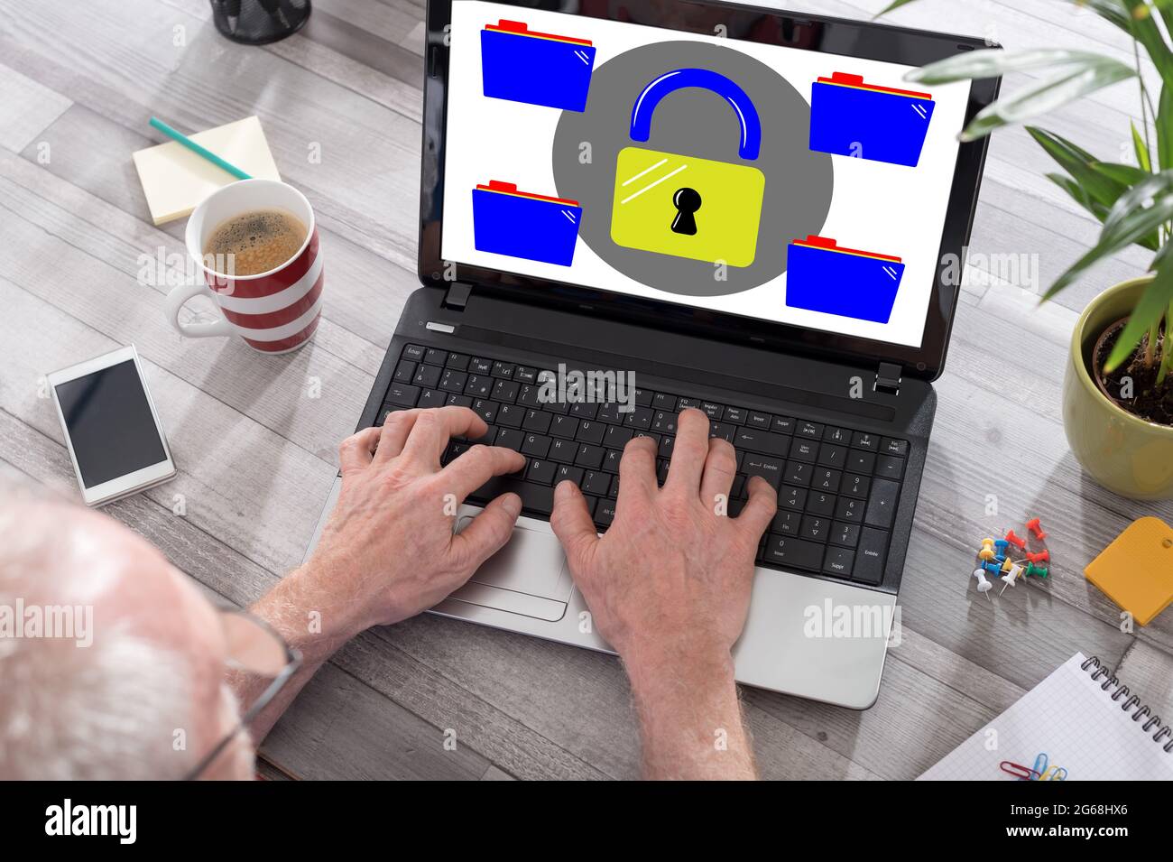 Data protection concept shown on a laptop used by a man Stock Photo - Alamy