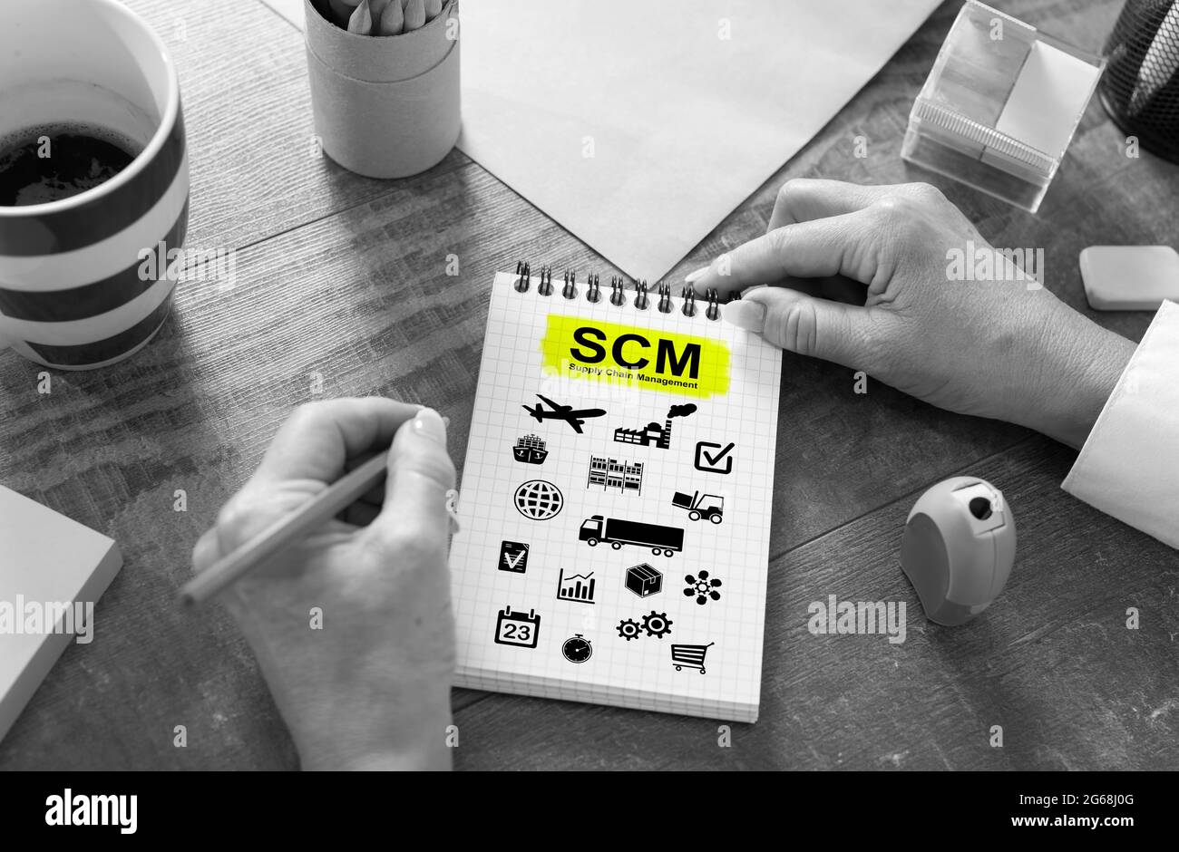 Scm concept drawn on a notepad Stock Photo - Alamy
