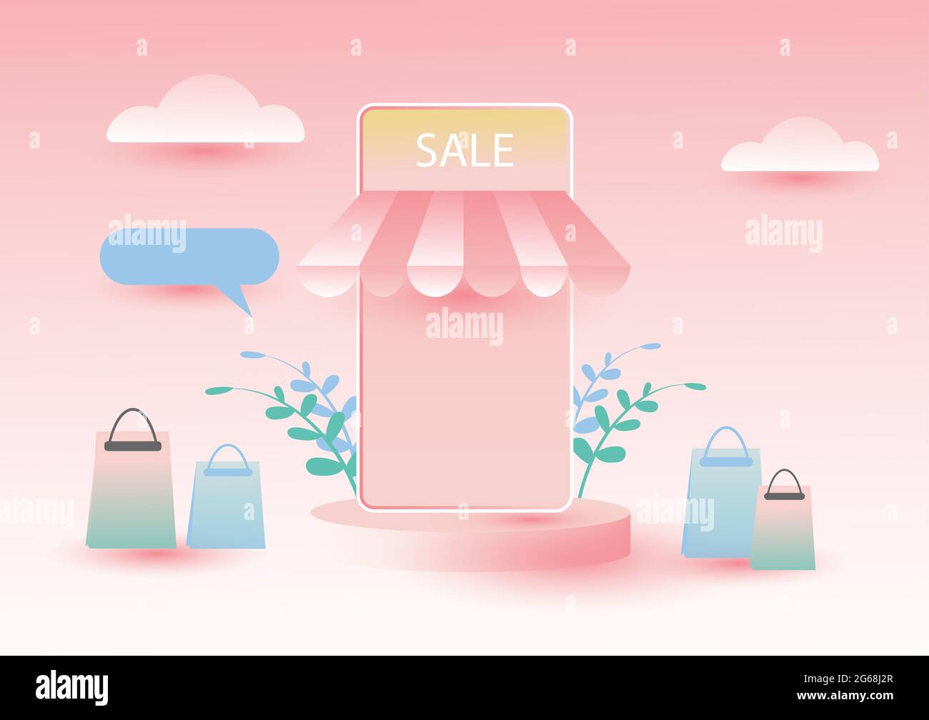 Online shopping concept on the pink background Stock Photo