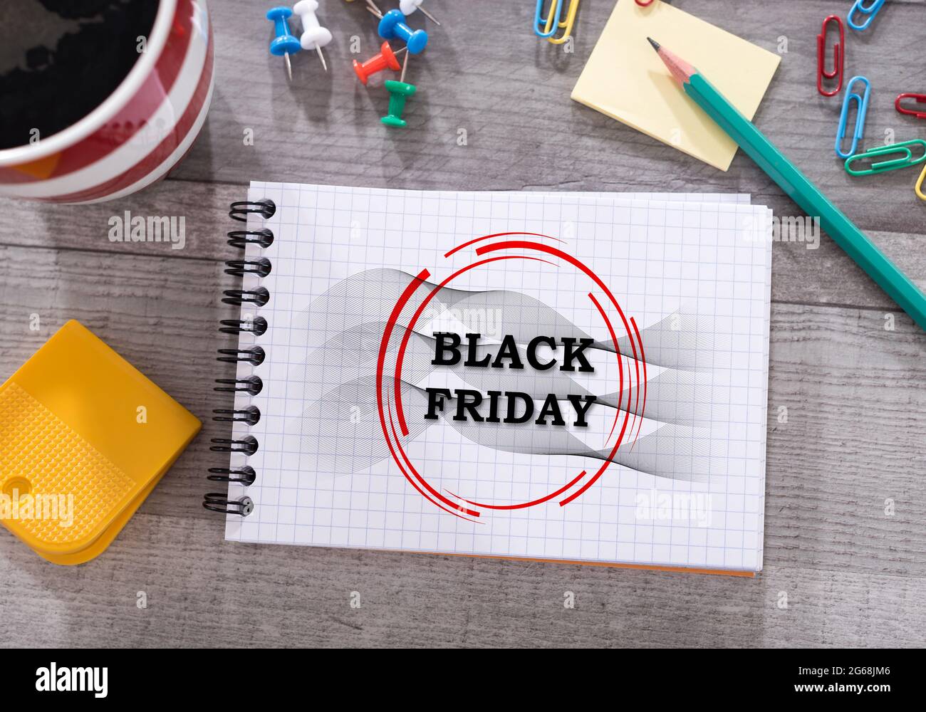 Black friday concept drawn on a notepad placed on a desk Stock Photo ...