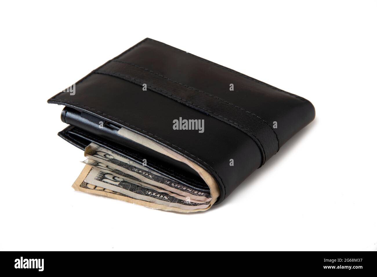 A folded leather mens wallet with cash in it Stock Photo