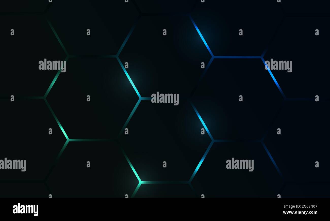 Dark hexagon gaming abstract vector background with blue and green ...