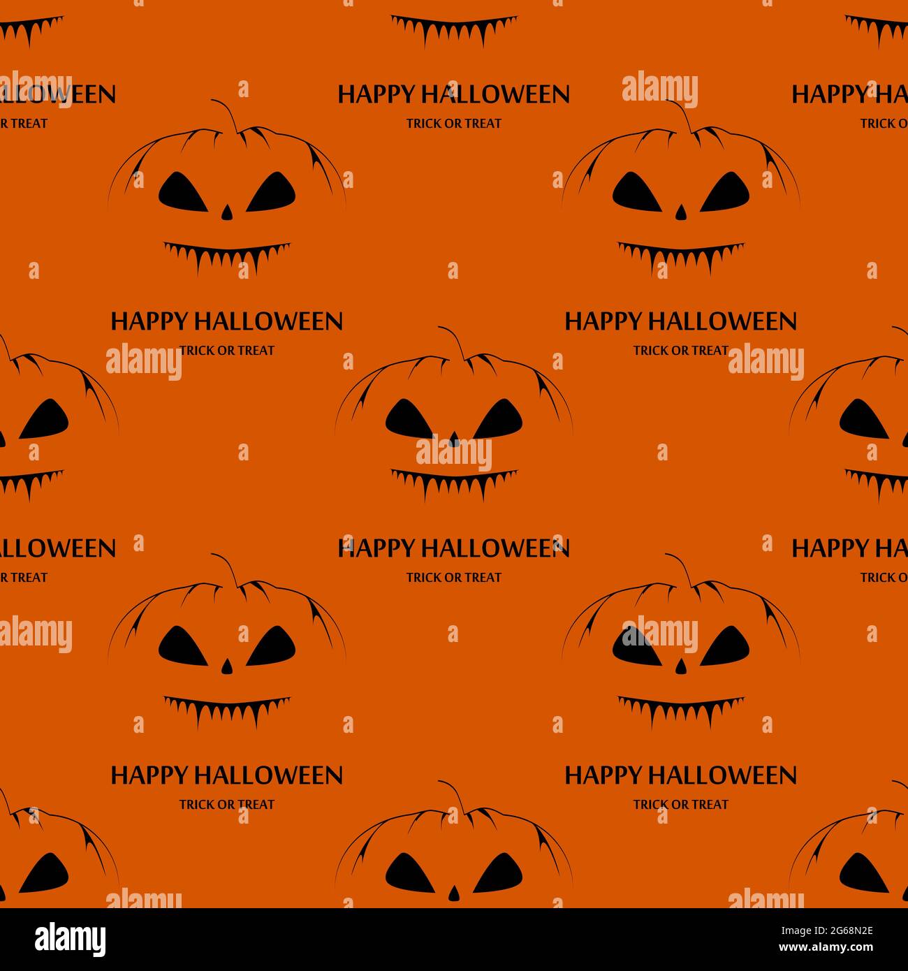 Halloween seamless pattern with black pumpkins and text on orange background. Halloween vector seamless pattern. Vector illustration Stock Vector