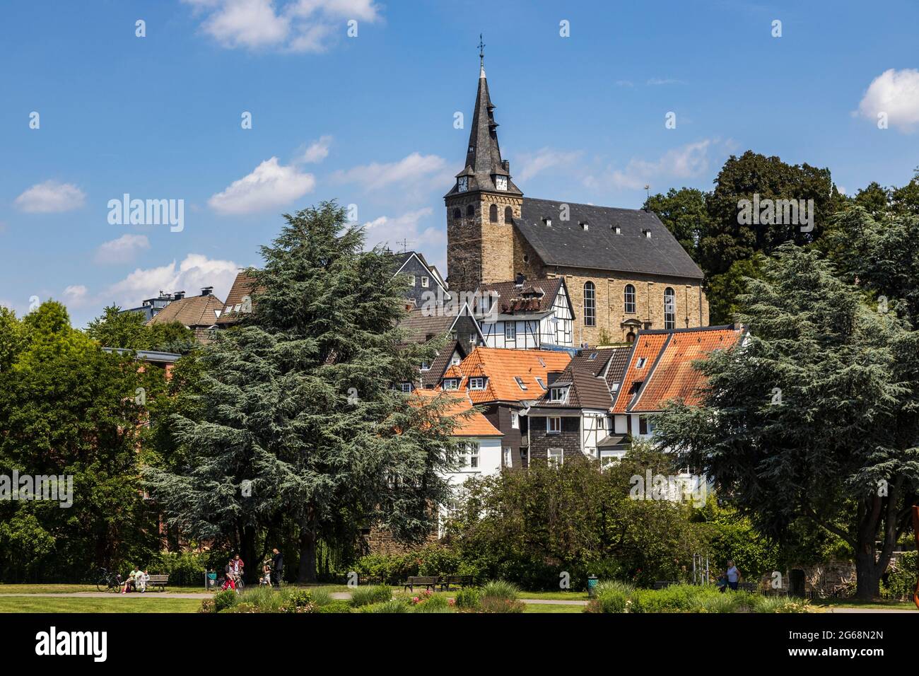 View of the historic centre with Marktkirche church, Kettwig, Essen, Ruhr Area, North Rhine-Westphalia, Germany Stock Photo