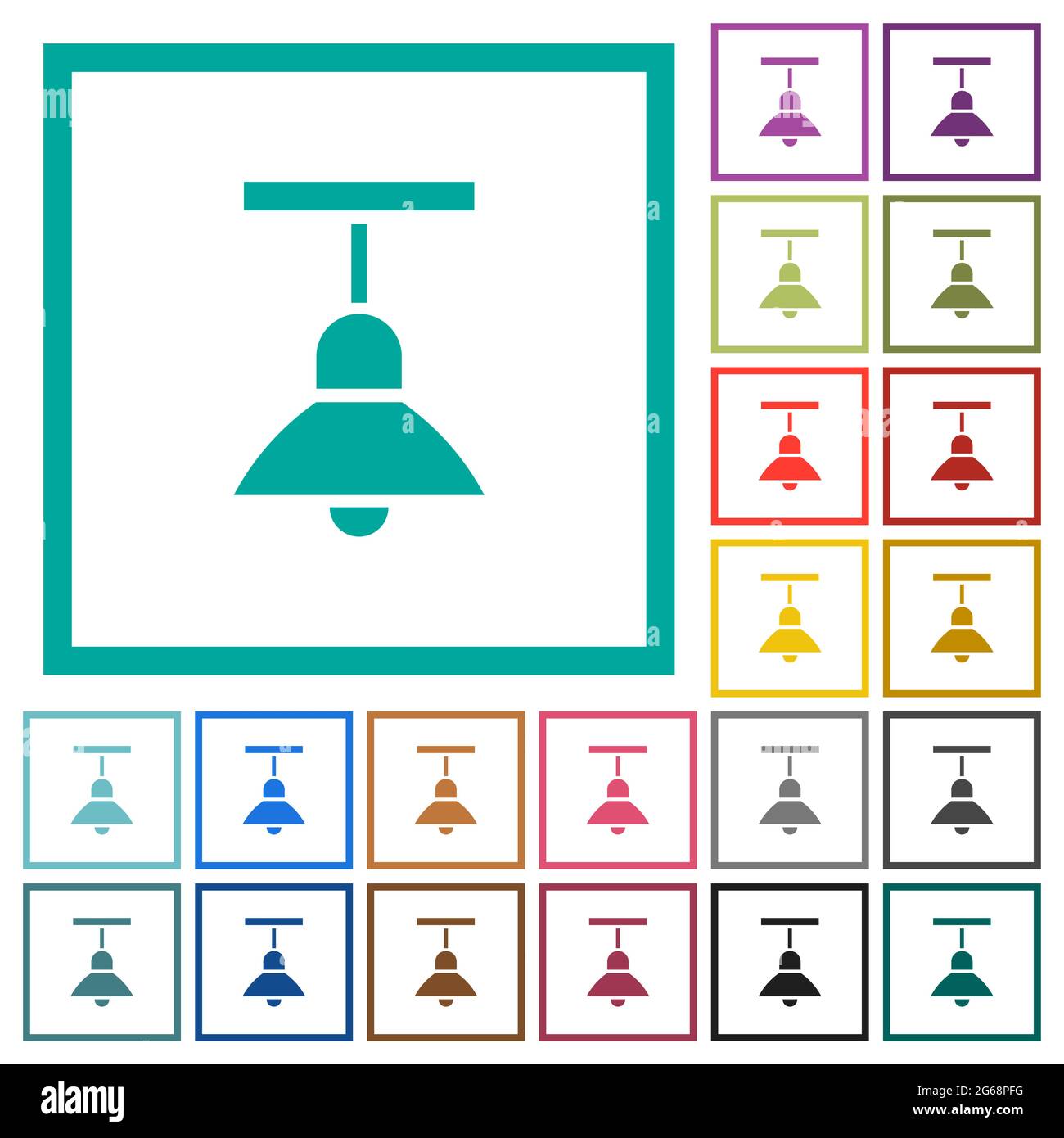 Chandelier flat color icons with quadrant frames on white background ...