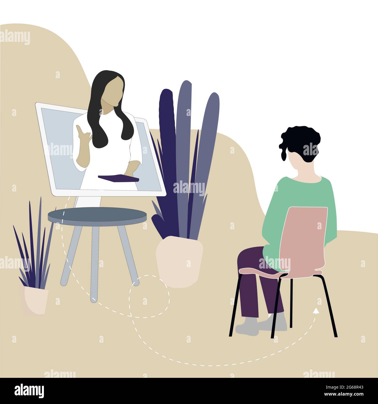 Online mental consultation and remote psychoanalysis, help by psychologist, discussion with psychiatrist, psychological conversation solve problem, ps Stock Vector