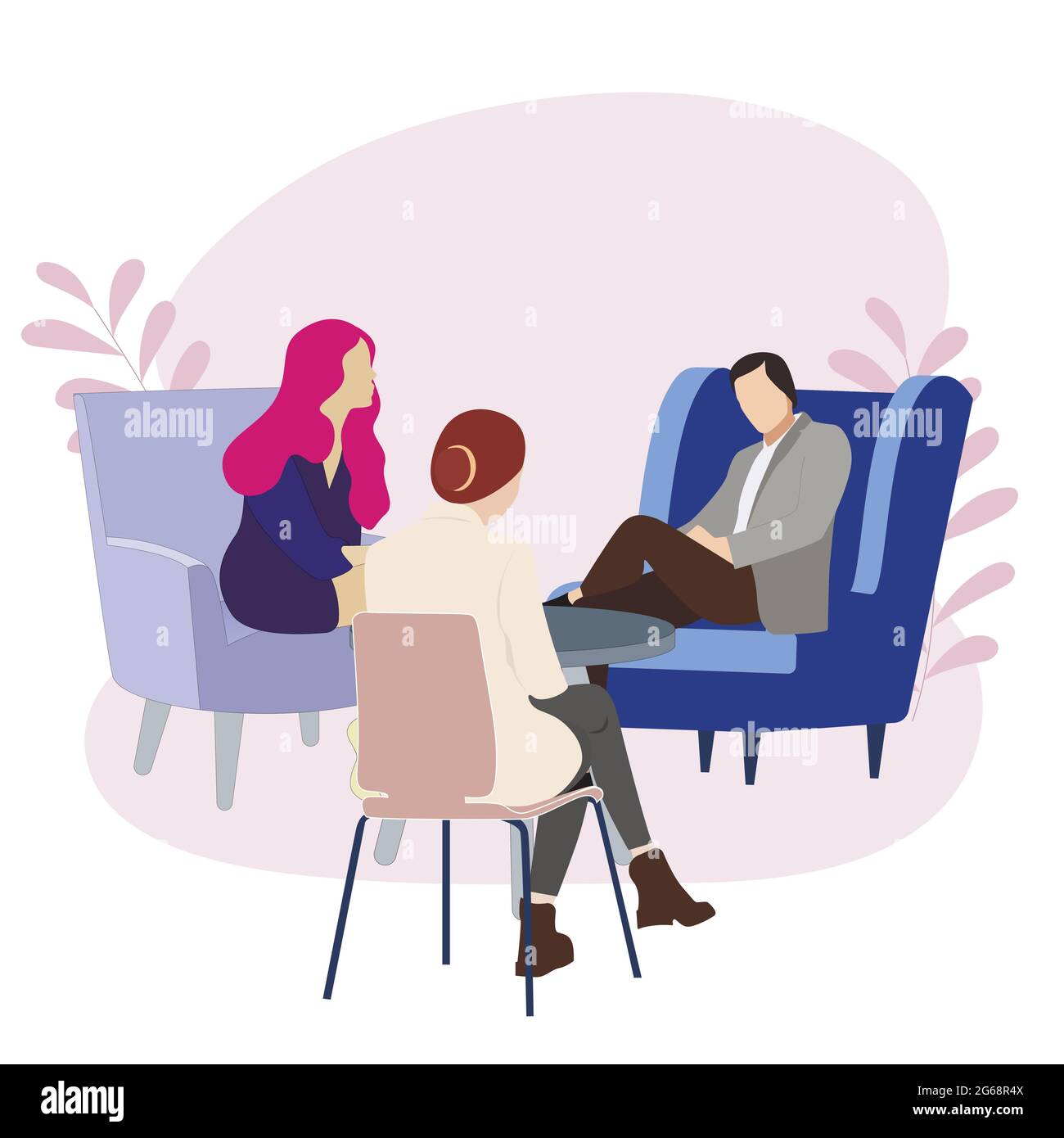 Couple being consulted by psychologist about divorce, family psychotherapia, vector relationship crisis psychological, wife and husband have a go solv Stock Vector