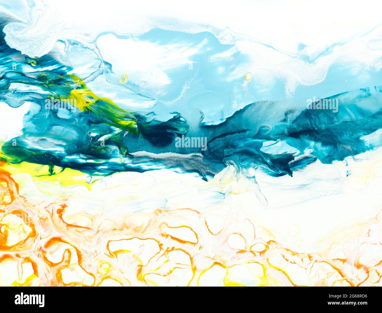 Blue and yellow creative abstract hand painted background, fluid art ...