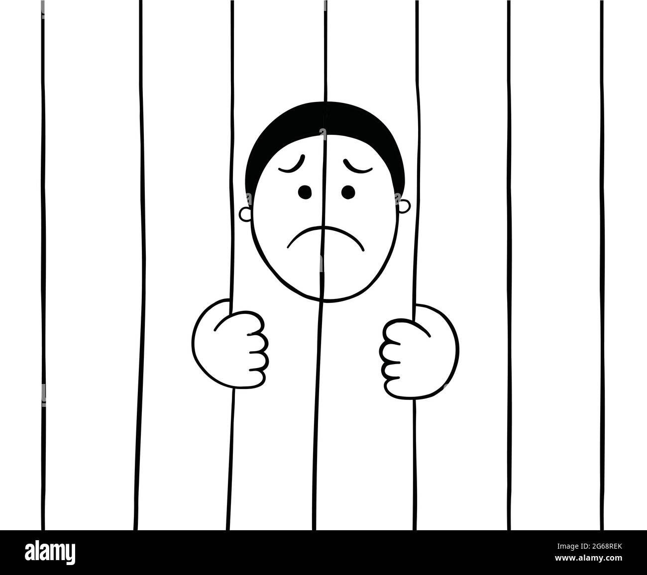 Cartoon prisoner holding prison bars, vector illustration. Black outlined  and white colored Stock Vector Image & Art - Alamy